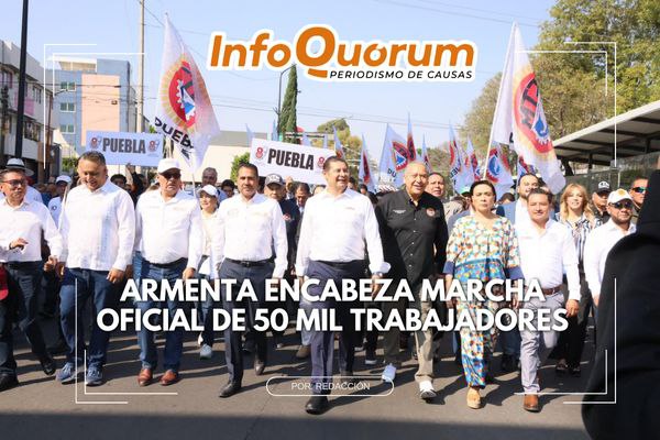 El gobernador de Puebla encabeza marcha oficial del 1 de mayo