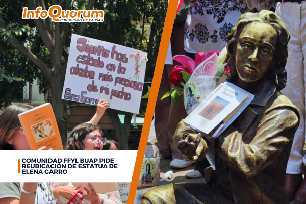Comunidad FFYL BUAP pide reubicación de estatua de Elena Garro